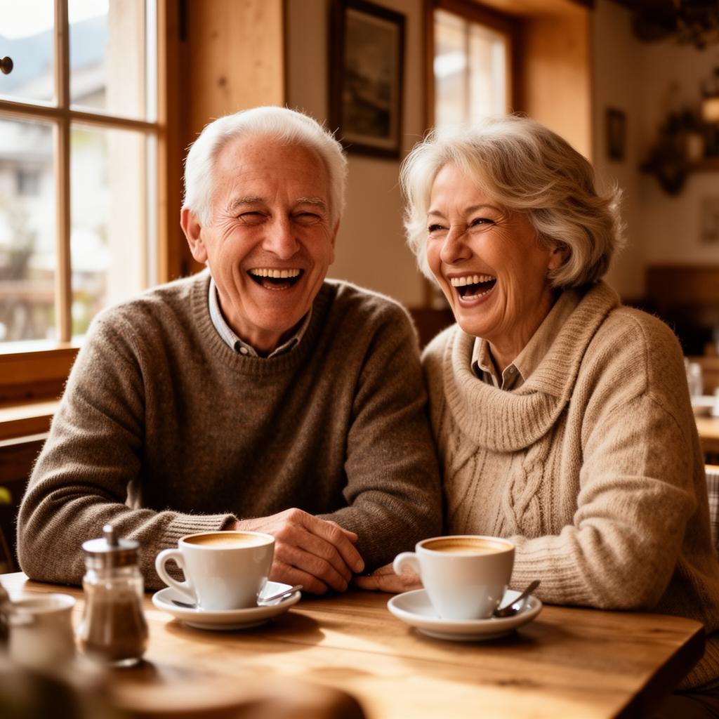 Glückliches Paar beim Lachen im Café